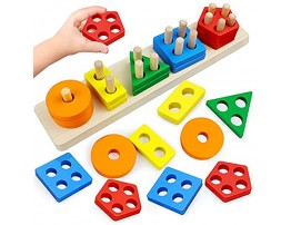 Montessori Toys for 1 2 3 Year Old Boys Girls Toddlers Wooden Sorting & Stacking Toys for Toddlers and Kids Preschool Educational Toys Color Recognition Stacker Shape Sorter Learning Puzzles Gifts