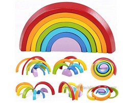 Montessori Wooden Rainbow Toy Colored Arch Bridge Blocks Set Shape Sorting Game Learning Toy Stacker Nesting Assembly Puzzle Piece