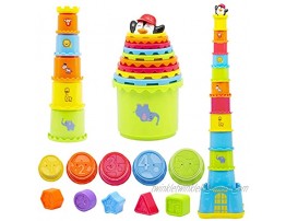 MOONTOY Stacking Cups Baby Stacking Toys Infant Stackable Block 19PCS Colorful Nesting Cups Shape Sorter for Sand Bath Early Educational Toy for 1 2 3 Year Old Toddlers Boys Girls Birthday Gift.