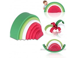 Onlyeah Silicone Stacking Puzzle Building Blocks 7Pcs Soft Watermelon Shape Baby Teething Toy for 1 Year Old and Up-Early Educational Nesting Learning Montessori Toy