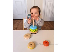 Orcamor Organic Wooden Stacking Rings Toy with Elephant Topper Montessori Wooden Rainbow Stacker Toy for Infant and Toddler 1 Year Old and Up All Natural Shape Sorter 8 Inches Tall