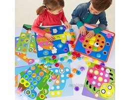 Peg Board Games for Kids Toddler Activities Crafts Button Art Color Matching Learning Toys for 2 3 4 Year Old Boys and Girls 10 Pictures and 46 Buttons