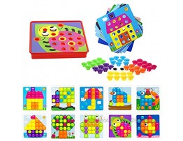 Peg Board Games for Kids Toddler Activities Crafts Button Art Color Matching Learning Toys for 2 3 4 Year Old Boys and Girls 10 Pictures and 46 Buttons