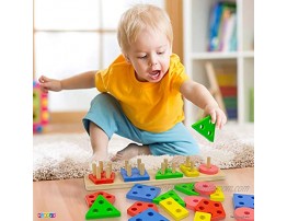 Play22 Shape Sorter Color Wooden Bard Educational Toys for Toddlers Kids Learning Toys Stack and Sort 20 Pieces Geometric Board Chunky Puzzle Great Gift for Boys and Girls Original