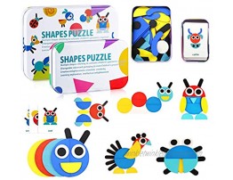 Revanak Wooden Pattern Blocks Animals Jigsaw Puzzles for Kids Sorting and Stacking Games Preschool Educational Toy STEM Montessori Toddler Toys Gift for Boys and Girls Age 3 4 5 Year Old