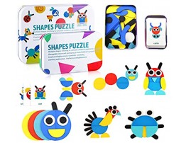 Revanak Wooden Pattern Blocks Animals Jigsaw Puzzles for Kids Sorting and Stacking Games Preschool Educational Toy STEM Montessori Toddler Toys Gift for Boys and Girls Age 3 4 5 Year Old
