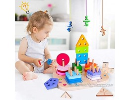 rolimate Wooden Educational Toys for 3 4 5 Year Old Boys Girls Toddler Shape Sorter Geometric Block Sorting & Stacking Toys Parent-Child Interaction Montessori Preschool Toy Travel Toy