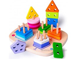 rolimate Wooden Educational Toys for 3 4 5 Year Old Boys Girls Toddler Shape Sorter Geometric Block Sorting & Stacking Toys Parent-Child Interaction Montessori Preschool Toy Travel Toy