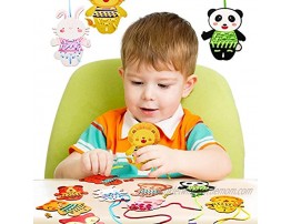Skylety 9 Pieces Animal Lacing Cards Wooden Lacing and Tracing Sewing Cards Early Education Threading Toys with 12 Pieces String