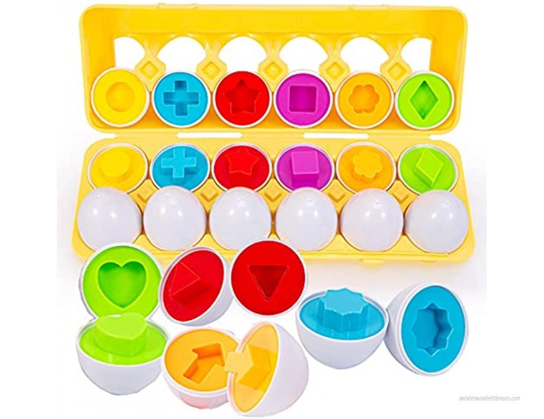ThinkMax Matching Eggs Set for Toddler Learning,12 Pack Easter Filled Eggs Baby Color Shape Recognition Sorting & Stacking Toys Montessori Toys for Preschool Pre-Kindergarten Boys Girls