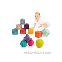 TILLYOU Baby Stacking Blocks 6-12 Moths 12PCS Sensory Ball Toys Baby Toys 3-6 Months Baby Bath Toys Soft Baby Teething Toys Building Blocks Infants