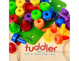 Toddler Peg Board Sensory Toys Montessori Toys for Toddlers Fine Motor Skills Toys Educational Toys 30 Pieces Stackable Pegs + Pattern Card + Drawstring Backpack + E-Book by Tuddler