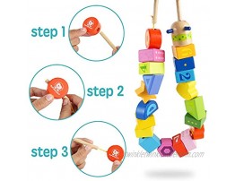 TOP BRIGHT Wooden Lacing Beads Toddler Toys for 2 Year Old Girl and Boy Gifts Stringing Beads Educational Toys for 18 Month Old