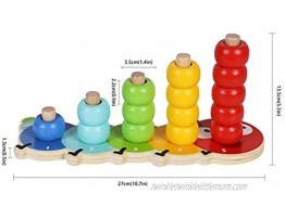 TOWO Wooden Stacking Rings Baby –Lovely Caterpillar Counting Game Colour Sorting Puzzle 5 Pegs Ring Stacker Counting Rings Early Learning Wooden Toys for 1 Year Old Gift First Birthday Boy Girl