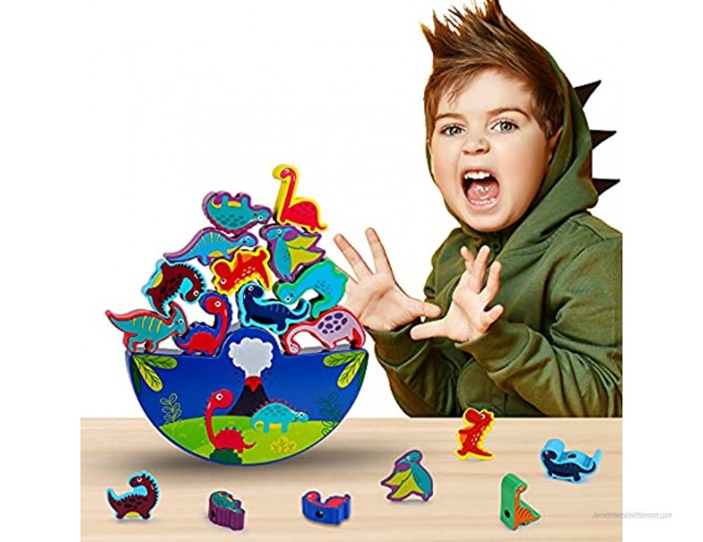 Toys for 3-7 Year Old Boys Fronor Dinosaur Building Blocks Educational Stacking STEM Toys Solid Wooden Blocks Gifts for Preschool Boys Girls Kids Age 3-7 Toy for Bedroom Outdoor Classroom