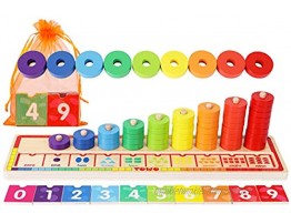 Toys of Wood Oxford Wooden Stacking Rings and Counting Games with 45 Rings Number Blocks- Counting Ring Stacker-Wooden Sorting Counting Toy for 3 Years Old Kids Maths Learning Montessori Materials