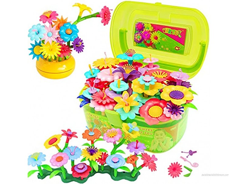 VERTOY Flower Garden Building Toy Set for 3 4 5 6 Year Old Girls STEM Educational Activity Toys and Girls Birthday Gift for Age 3+ yr Toddlers and Kids 143 pcs