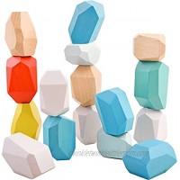 Vezozo Large Size Wooden Stacking Rocks Wooden Stacking Blocks Wooden Stacking Stones Wooden Stacking Toys 16 PCs Balancing Stones Preschool Toy Safe for Toddlers 0-3 yr+ No Choking Hazard