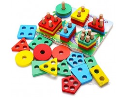 Wooden Dinosuar World Educational Preschool Toddler Toys for 3 4 5 Year Old Boys Girls Shape Color Recognition Geometric Board Blocks Stack Sort Chunky Puzzles Kids Children Baby Non-Toxic Toy