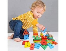 Wooden Dinosuar World Educational Preschool Toddler Toys for 3 4 5 Year Old Boys Girls Shape Color Recognition Geometric Board Blocks Stack Sort Chunky Puzzles Kids Children Baby Non-Toxic Toy