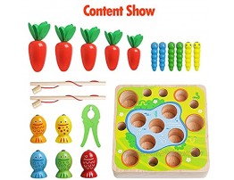Wooden Montessori Toys for Toddler 1 2 3 Year Old Carrot Harvest Matching Puzzle,Fishing Games 3 in 1 Shape Size Sorting Games for Developing Fine Motor Skill Educational Gift for Kids Boy Girl