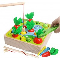 Wooden Montessori Toys for Toddler 1 2 3 Year Old Carrot Harvest Matching Puzzle,Fishing Games 3 in 1 Shape Size Sorting Games for Developing Fine Motor Skill Educational Gift for Kids Boy Girl