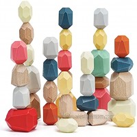 Wooden Montessori Toys Sorting Balancing Stacking Stone Counting Educational Building Blocks Preschool Learning Open Ended Toy Creative Kids Games Colored Rocks Puzzle Set for 3 Years Old36PCS