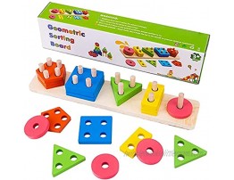 Wooden Sorting Stacking Toy Shape Sorter Toys for Toddlers Montessori Geometric Shape Color Recognition Stack Sort Board Educational Chunky Block Puzzles for 2 3 4 Years Old Kids Baby Boys Girls