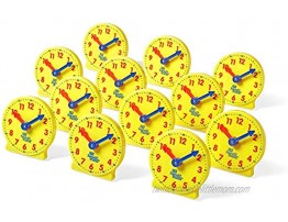 hand2mind Plastic Mini Geared Clock Learning Clock Classroom Kit Clock for Kids Learning to Tell Time Yellow Practice Clock for Kids Teaching Clock School Supplies Set of 12