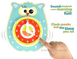 Pidoko Kids Teaching Clock Talking Quiz Owl for Children Learning to Telling time Wooden Learning Educational Toys for Toddlers Age 3 4 5 Year Old and Up