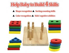 PWURK Toddler Stacking Toys,Wooden Sorting Toy and Baby Teacking Clock with Stack and Sort Board and 16pcs Different Shape,Color Boards for Children Educational Use Age 1 2 3 Year Boys Girls