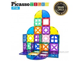 PicassoTiles 36 Piece Magnetic Building Block Quarter Round and Window Set Magnet Construction Toy Educational Kit Engineering STEM Learning Playset Child Brain Development Stacking Blocks Playboards