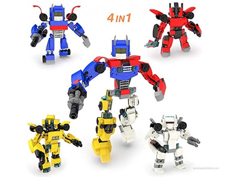 FUN LITTLE TOYS 4-in-1 Robot Building Blocks Toys for Boys 504 PCs Creative Building Bricks Goodie Bags Fillers Carnival Prizes Treasure Box Prizes for Classroom Pinata Filler