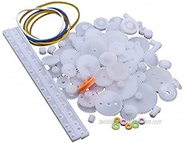 Artshu 75pcs Mixed White Plastic Gear Gearbox Rack Pulley Belt Worm Gear Single-and Double-Gear 8-56 Teeth DIY Tool for Robot Repair for Toy Car DIY Kit