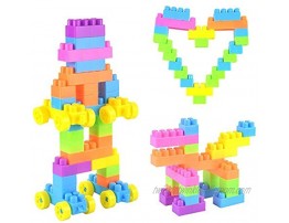 O-Toys 80 Pieces DIY Interlocking Building Blocks Toy Plastic Puzzle Construction Playset Colorful Creative Educational Stacking Blocks Toys Set for Kids