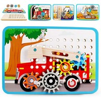 VATOS Wooden Board Gear Toys STEM Construction Toy Set Vehicles 4-in-1 Wooden Jigsaw Puzzles STEM Learning Toys for Toddlers Busy Board Montessori Learning Toys for 3+ Years Old Boys and Girls