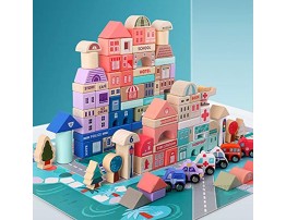115 PCS City Building Blocks for Toddlers Wooden Toys DIY Construction Toys Play Mat Puzzle 3 Years
