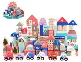 115 PCS City Building Blocks for Toddlers Wooden Toys DIY Construction Toys Play Mat Puzzle 3 Years