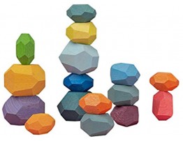 16 Balancing Wooden Blocks Multicolored Stacking Stones Building Sensory Fun for Kids Educational Toy Enhances Motor Skills Learning Color and Shape Recognition for Toddlers
