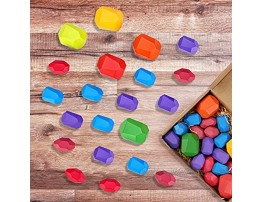 21 Pcs Stone Balancing Blocks- Colored Wooden Stones Lightweight Building Blocks Set Natural Rainbow Stacking Game Rock Blocks Educational Puzzle Toys for Toddlers Kids Children Boys Girls