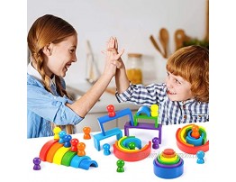 27 Pcs Wooden Rainbow Stacker Set 4 Style Wooden Rainbow Stacking Game Nesting Puzzle Blocks Early Stacker Set Learning Toy Grimms Wooden Toys Preschool Gift for Toddlers Kids Color Shape Matching