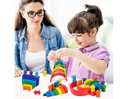 27 Pcs Wooden Rainbow Stacker Set 4 Style Wooden Rainbow Stacking Game Nesting Puzzle Blocks Early Stacker Set Learning Toy Grimms Wooden Toys Preschool Gift for Toddlers Kids Color Shape Matching