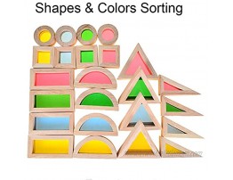 BOHS Rainbow Sensory Blocks 24 pcs Wooden Toys for Toddlers- Play on Light Table Sunny Window