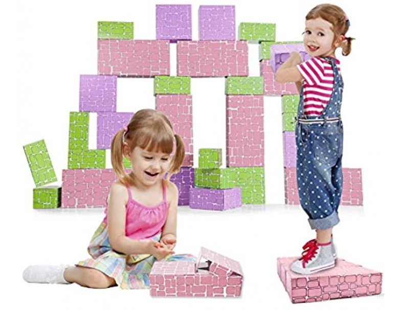 Cardboard Blocks Jumbo Giant Building Blocks Construction Toy Stacking Blocks Set Preschool Learning Educational Toys Gifts for Toddlers Kids Boys Girls 3+ Years Old 40 Pieces 3 Size
