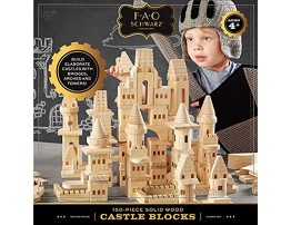 FAO SCHWARZ 150 Piece Set Wooden Castle Building Blocks Set Toy Solid Pine Wood Block Playset Kit for Kids Toddlers Boys and Girls