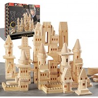 FAO SCHWARZ {150 Piece Set} Wooden Castle Building Blocks Set Toy Solid Pine Wood Block Playset Kit for Kids Toddlers Boys and Girls