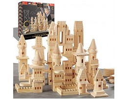 FAO SCHWARZ 150 Piece Set Wooden Castle Building Blocks Set Toy Solid Pine Wood Block Playset Kit for Kids Toddlers Boys and Girls