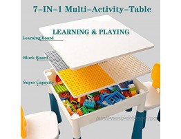GobiDex 7 in 1 Multi Kids Activity Table Set with 2 Chairs and 100 Pcs Large Size Blocks Compatible with Classic Blocks.Water Table,Sand Table and Building Blocks Table for Toddlers Activity