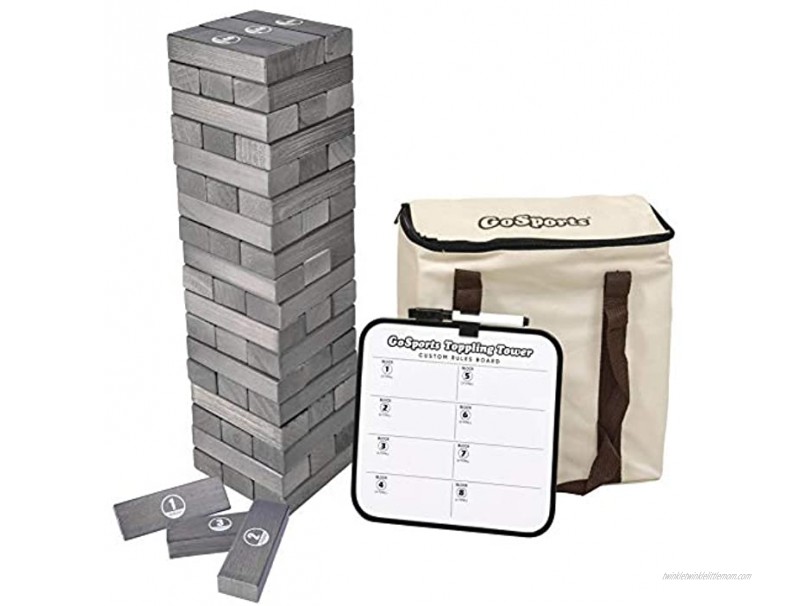 GoSports Large Toppling Tower with Bonus Rules Starts at 1.5' and Grows to Over 3' -Made from Premium Pine Blocks