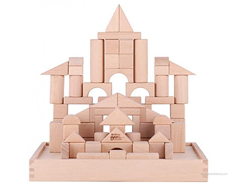 iPlay iLearn Wooden Building Blocks Set 72 PCS Natural Wood Stacking Block Toy DIY Wood Block Kit Montessori Learning Birthday Gifts for 2 3 4 5 Year Olds Toddlers Kids Boys Girls Children